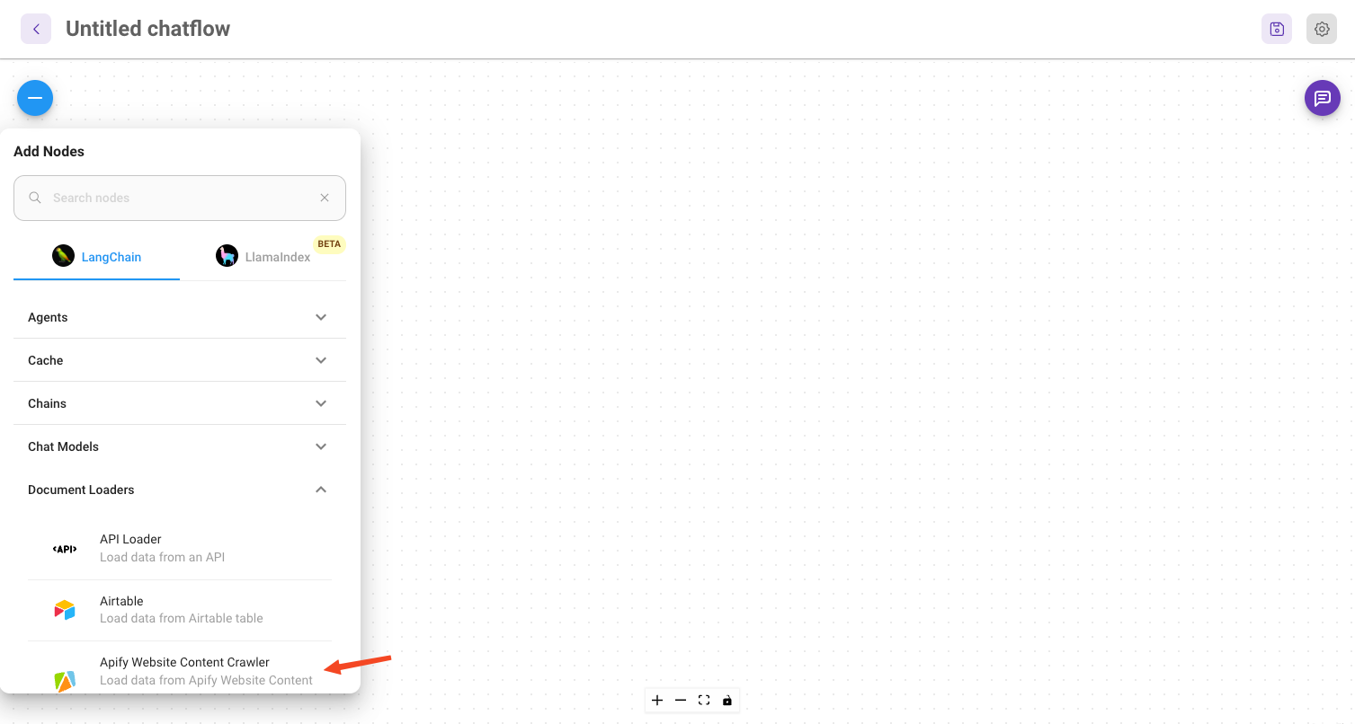 Flowise add Apify Crawler